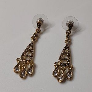 Long Cute Gold Tone Dangle Earrings